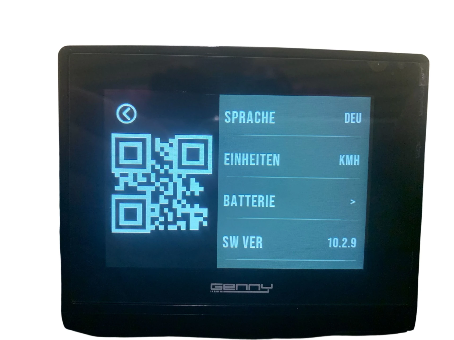 Genny Zero Display – Untermenü Sprache und Einheit wählen