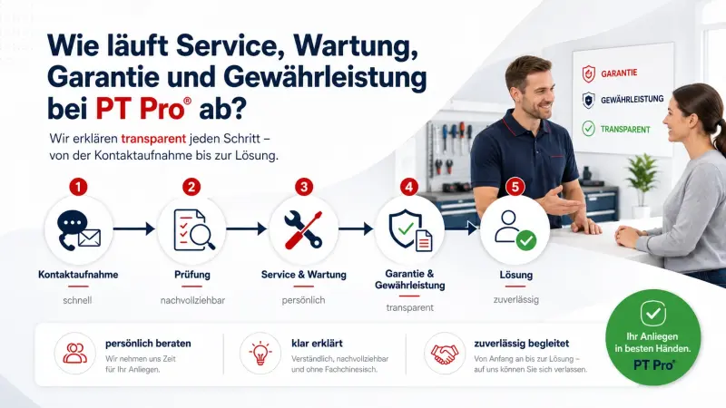 Service, Wartung, Garantie &amp; Gewährleistung bei PT Pro – So läuft die Abwicklung wirklich ab - Service &amp; Garantie bei PT Pro® – Abwicklung erklärt | PT Pro®