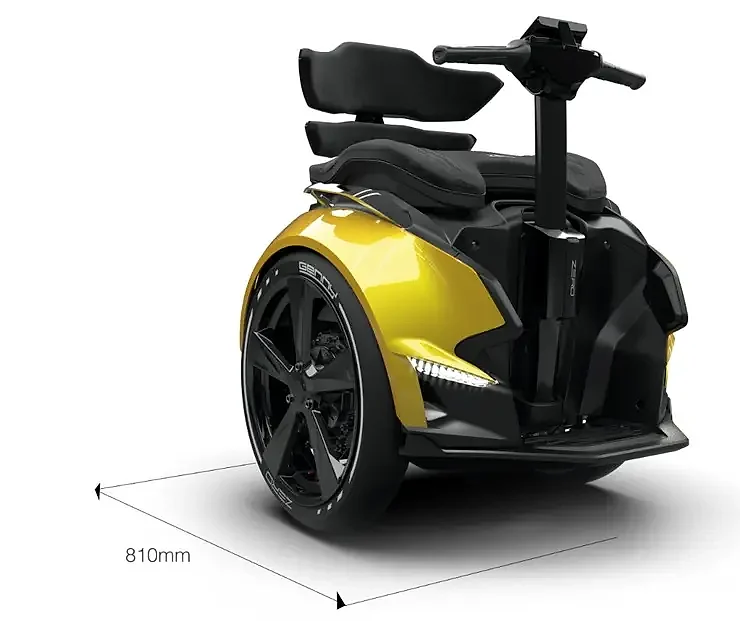 Genny Zero im Fahrmodus von schräg vorne mit Maßangabe Gesamtlänge 81 cm