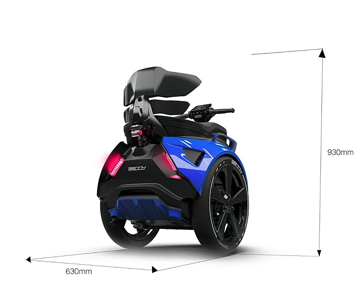 Genny Zero fahrbereit von hinten mit Maßangaben Breite 63 cm und Höhe 93 cm