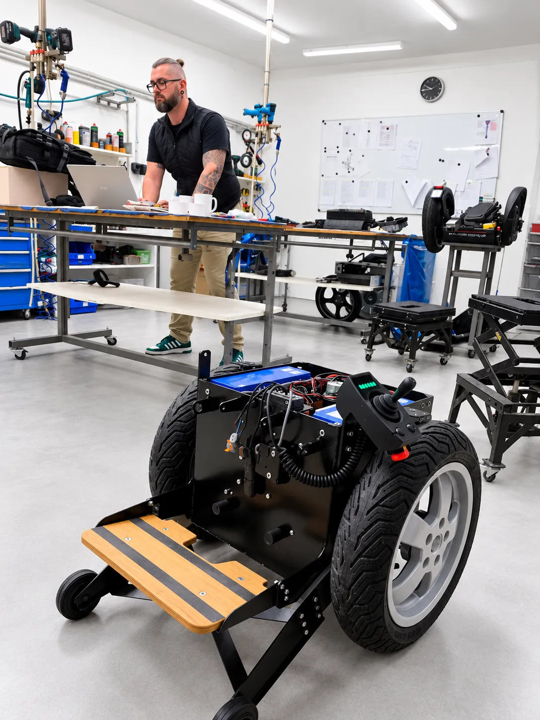 Hoss-R1-Fahrwerk und technische Arbeitssituation in der Werkstatt von PT Pro in Amberg
