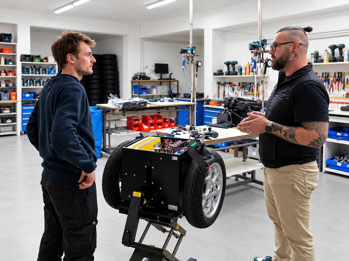 Technische Einweisung am geöffneten Hoss-R1-Fahrwerk bei PT Pro in Amberg
